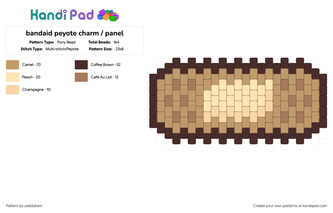 bandaid peyote charm / panel - Pony Bead Pattern by zaddykam on Kandi Pad - bandage, bandaid, beige, brown, charm, medical, panel, peyote