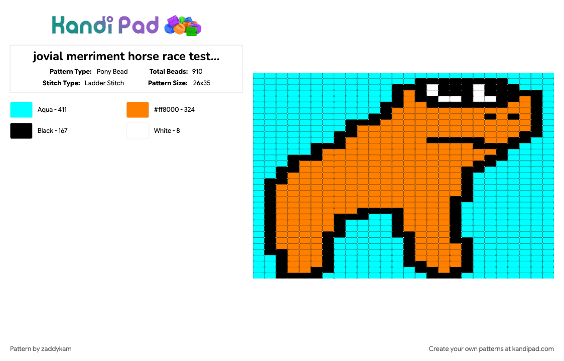 jovial merriment horse race tests character ladder stitch panel / charm - Pony Bead Pattern by zaddykam on Kandi Pad - charm, horse, horse race test, jovial merryment, ladder stitch, light blue, orange, panel, square stitch, video game