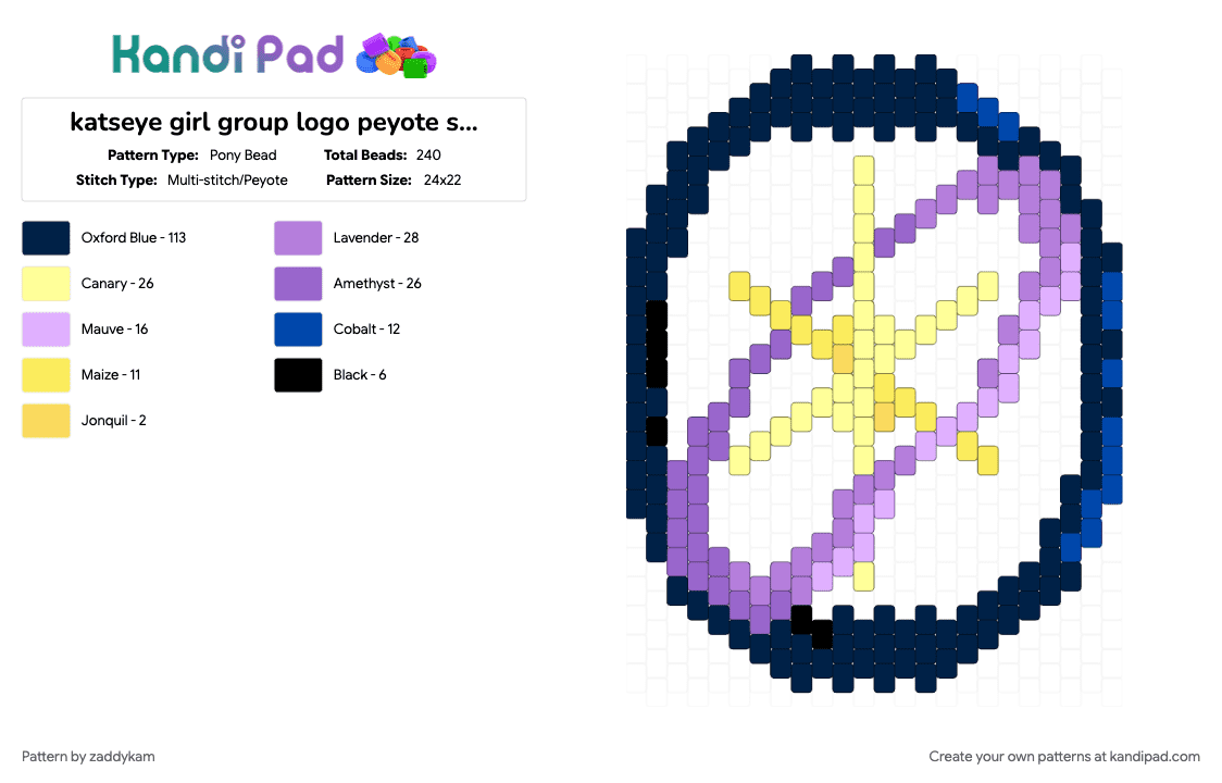 katseye girl group logo peyote stitch charm / panel - for a friend ! - Pony Bead Pattern by zaddykam on Kandi Pad - band, blue, charm, girl group, katseye, katseye logo, panel, peyote, peyote stitch