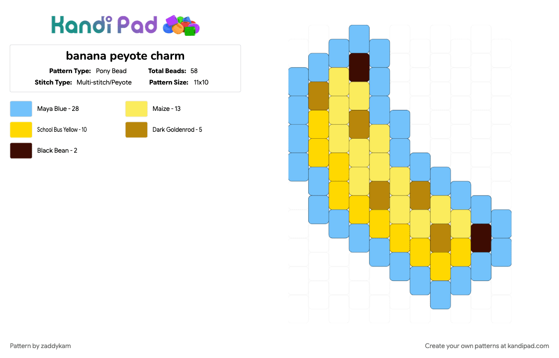 banana peyote charm - Pony Bead Pattern by zaddykam on Kandi Pad - banana, charm, food, fruit, light blue, peyote, peyote stitch, yellow