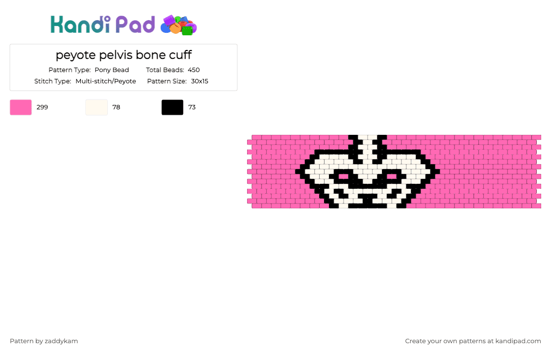 peyote pelvis/pelvic bone cuff - Pony Bead Pattern by zaddykam on Kandi Pad - pink,bone charm,peyote cuff,bone cuff,bone,peyote,pelvis