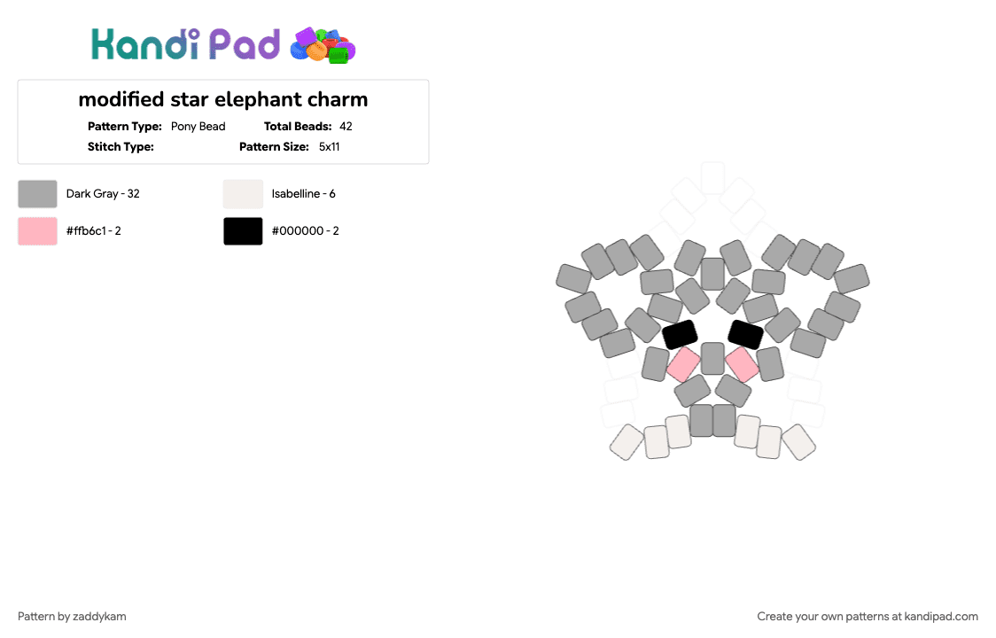 modified star elephant charm - Pony Bead Pattern by zaddykam on Kandi Pad - beige, charm, elephant, star