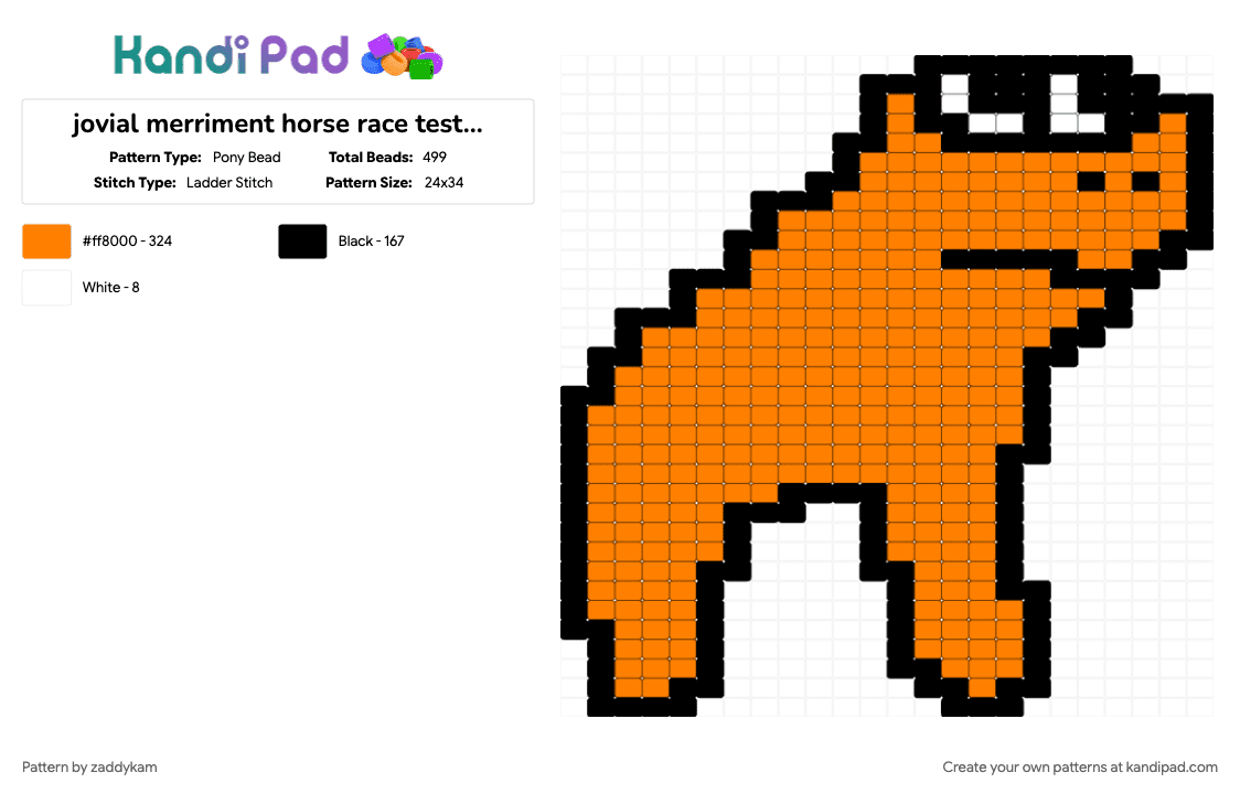 jovial merriment horse race tests character ladder stitch panel / charm - Pony Bead Pattern by zaddykam on Kandi Pad - charm, horse, horse race test, jovial merryment, ladder stitch, orange, panel, square stitch, video game