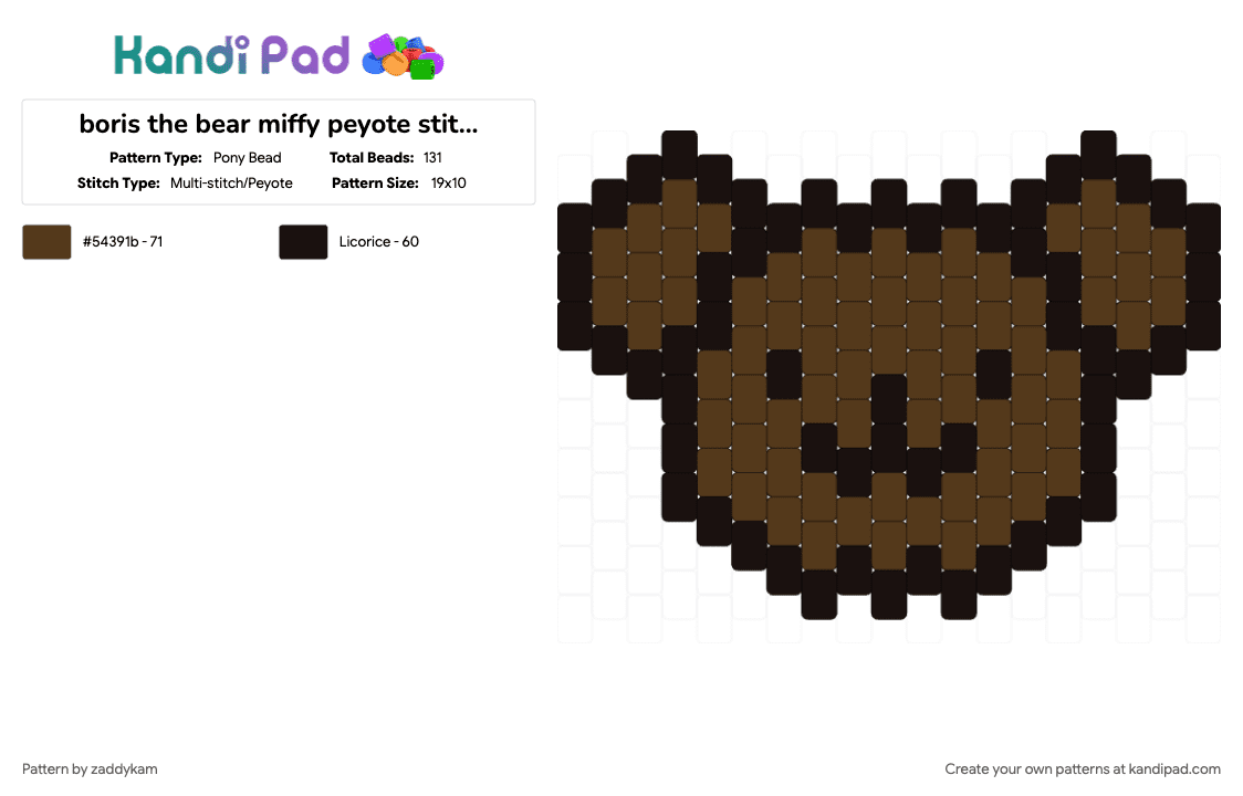 boris the bear miffy peyote stitch charm - Pony Bead Pattern by zaddykam on Kandi Pad - bear, black, brown, brown bear, character, charm, miffy, peyote