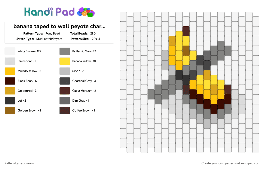 banana taped to wall peyote charm / panel - Pony Bead Pattern by zaddykam on Kandi Pad - banana, brown, charm, fruit, gray, panel, peyote, peyote stitch, white, yellow