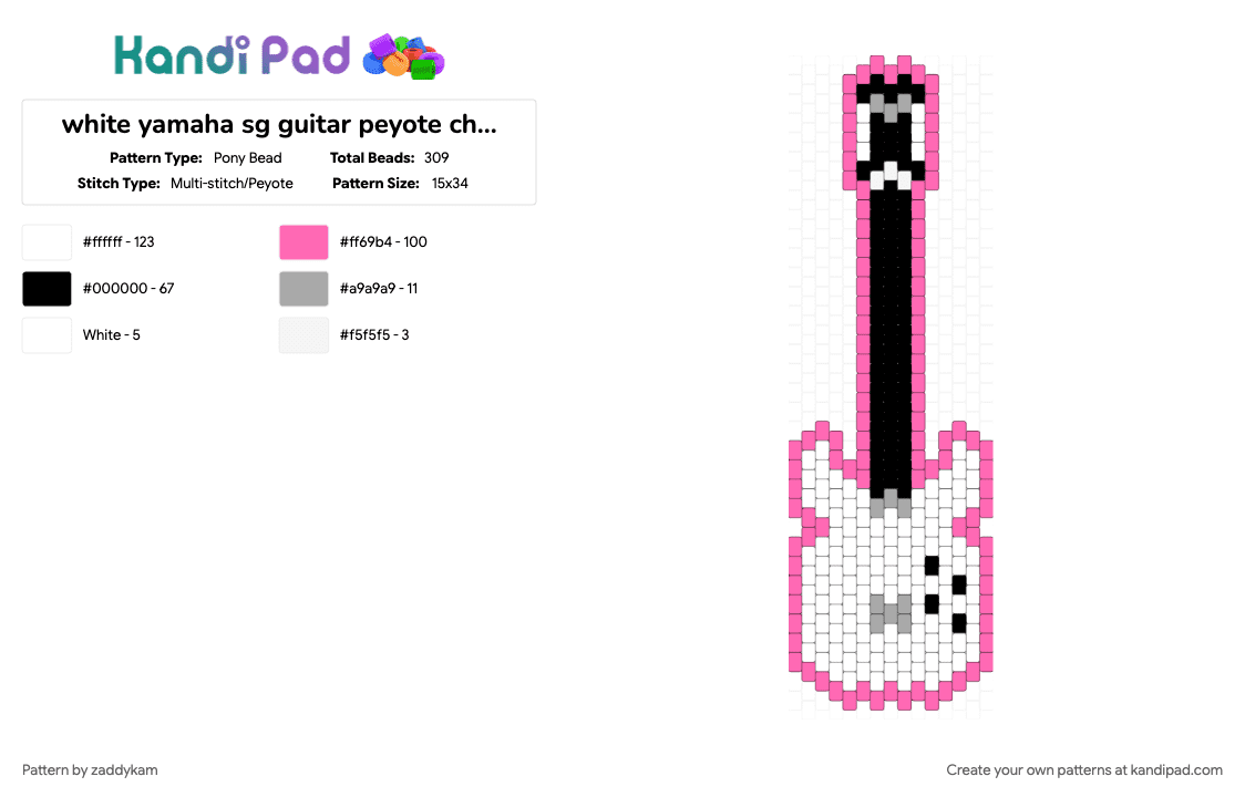 white yamaha sg guitar peyote charm pattern - Pony Bead Pattern by zaddykam on Kandi Pad - charm, guitar, peyote, pink