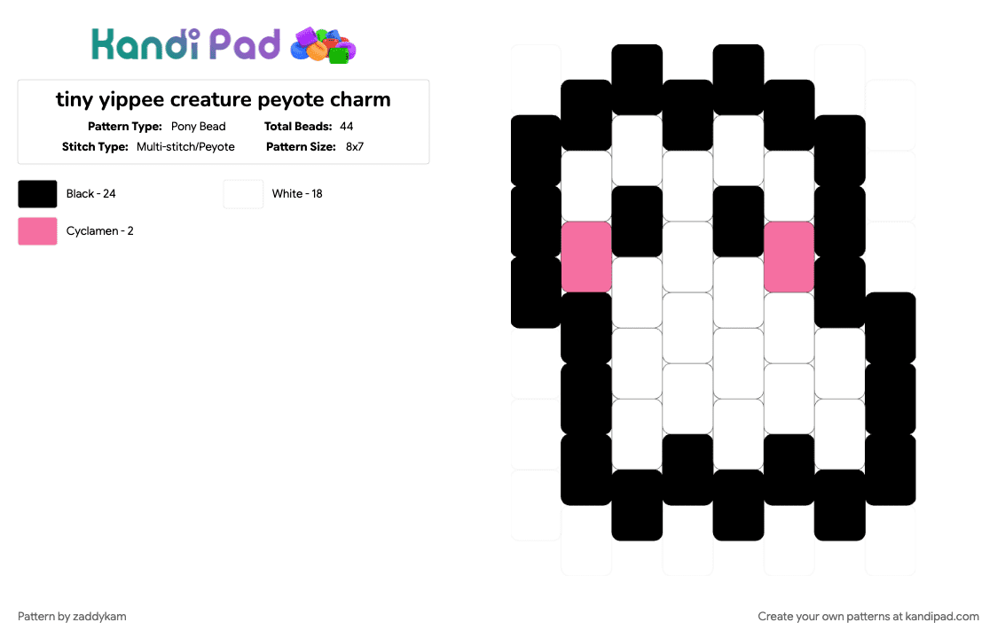 tiny yippee creature peyote charm - Pony Bead Pattern by zaddykam on Kandi Pad - autism, autism creature, charm, peyote, peyote stitch, white, yippee