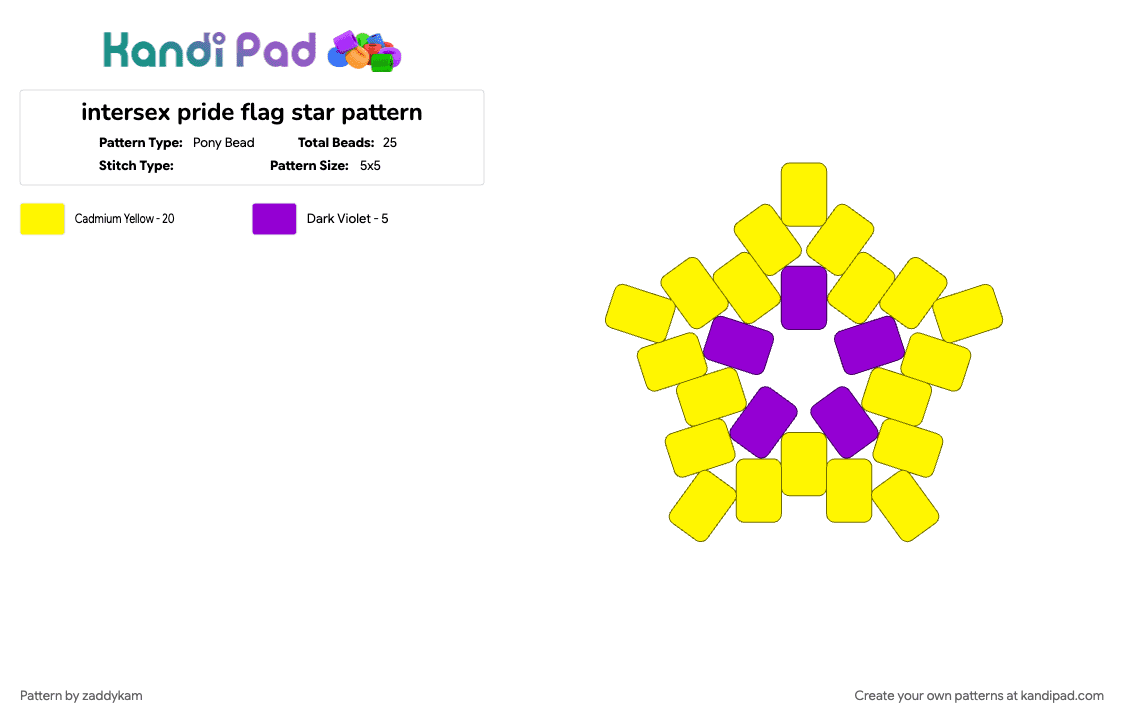 intersex pride flag star pattern - Pony Bead Pattern by zaddykam on Kandi Pad - intersex, pride, pride flag, star, yellow