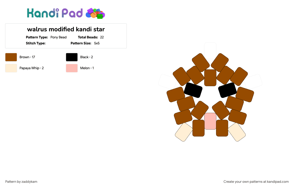 walrus modified kandi star - Pony Bead Pattern by zaddykam on Kandi Pad - animal, charm, red, star, walrus