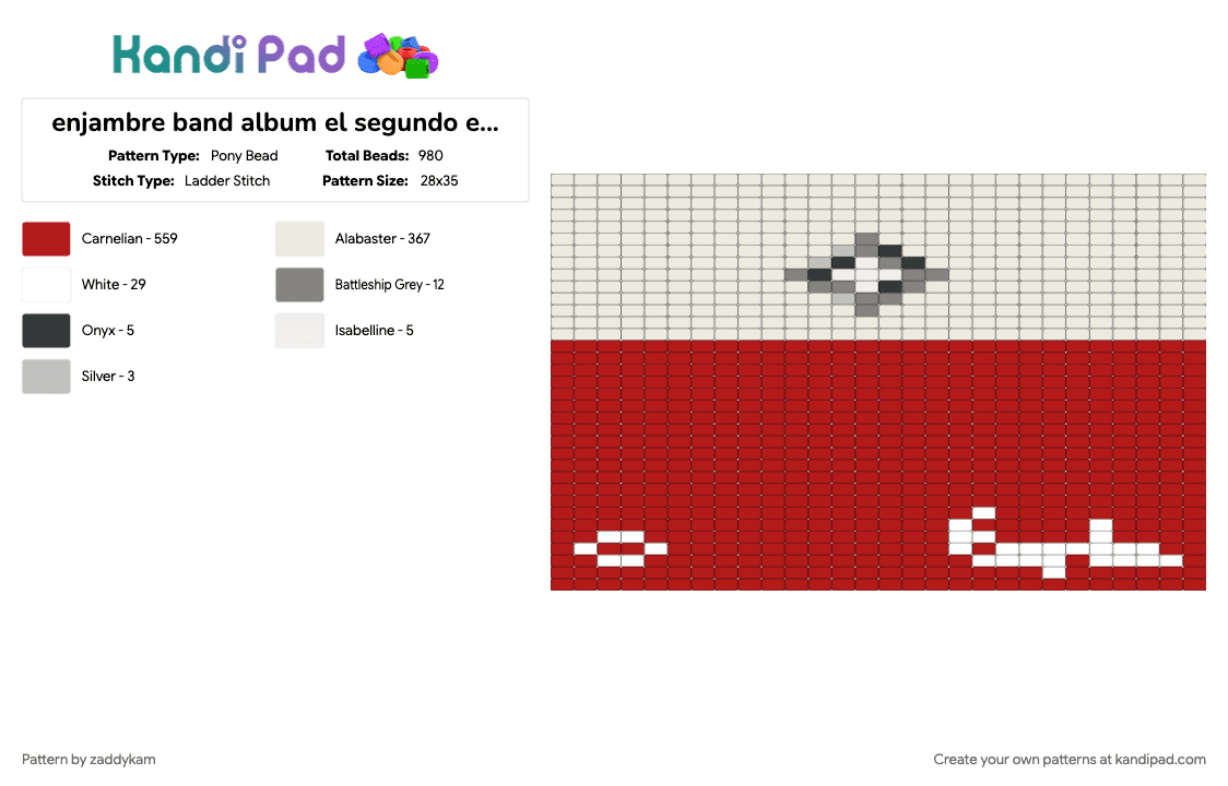 enjambre band album el segundo es felino ladder stitch panel/charm - Pony Bead Pattern by zaddykam on Kandi Pad - album, band, charm, enjambre, ladder stitch, panel, red, square stitch