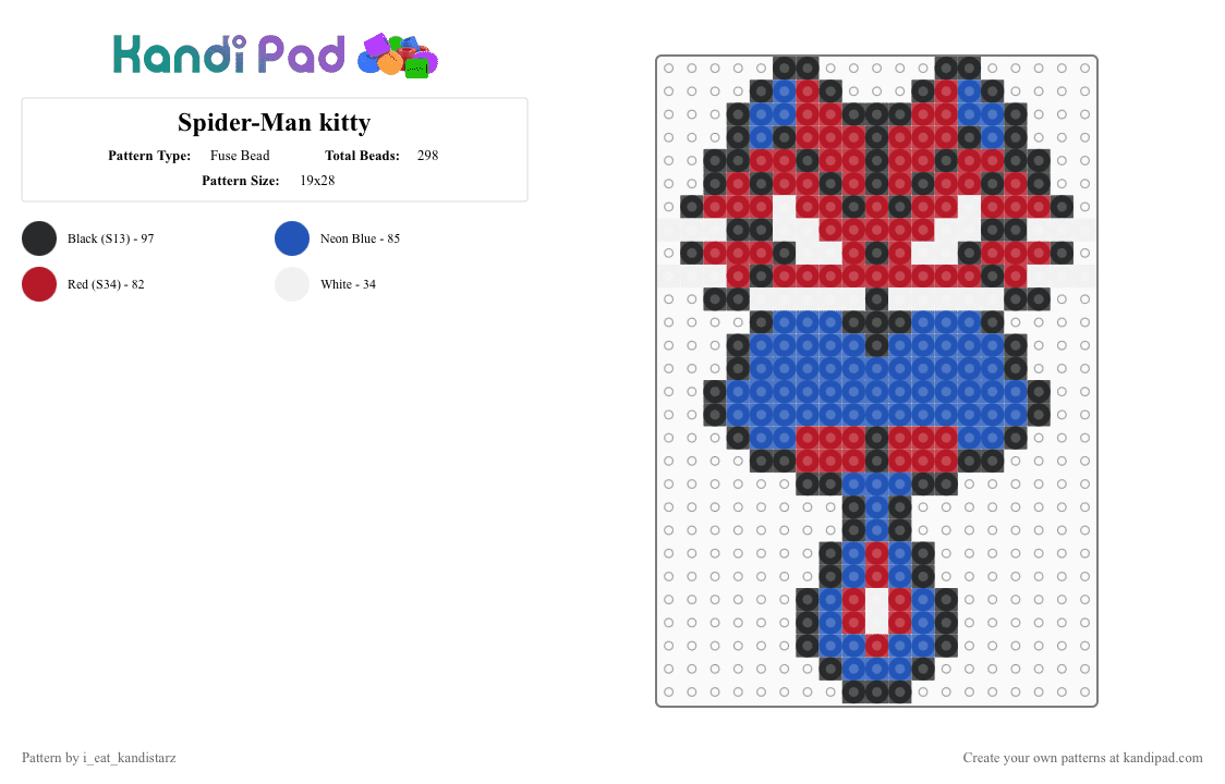 Spider-Man kitty - Fuse Bead Pattern by i_eat_kandistarz on Kandi Pad - blue, cat, red, spiderman