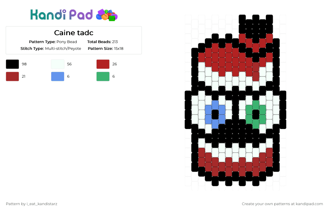 Caine tadc - Pony Bead Pattern by i_eat_kandistarz on Kandi Pad - red,caine,blue,green,black,white,tadc,charm