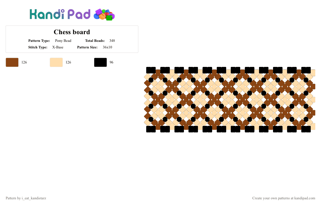 Chess board - Pony Bead Pattern by i_eat_kandistarz on Kandi Pad - beige, black, brown, chess, kinger, red