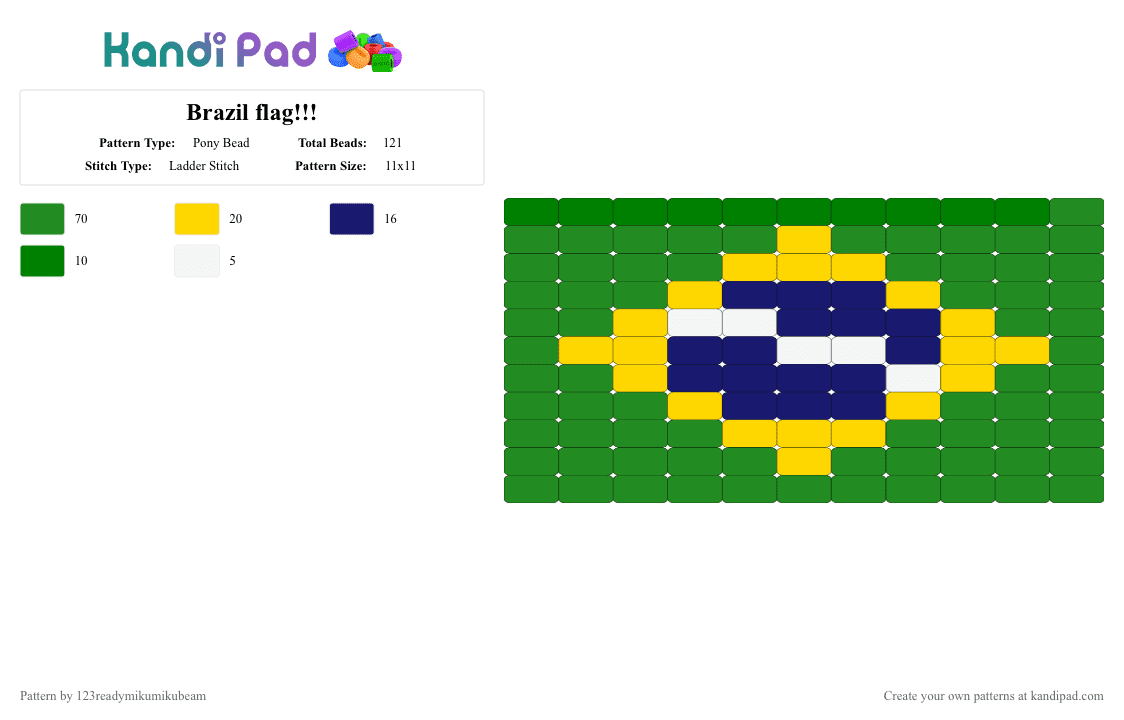 Brazil flag!!! - Pony Bead Pattern by 123readymikumikubeam on Kandi Pad - green