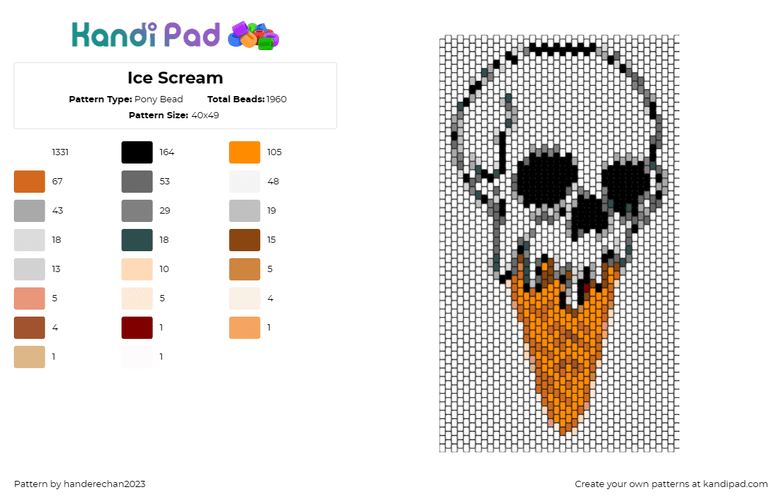 Ice Scream - Pony Bead Pattern by handerechan2023 on Kandi Pad - ice cream,skull,melting,spooky,horror,halloween,cone,dessert,treat,sweet,death,o