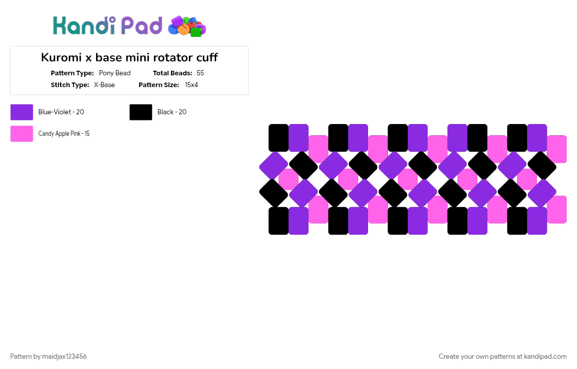 Kuromi x base mini rotator cuff - Pony Bead Pattern by maidjax123456 on Kandi Pad - pink, purple