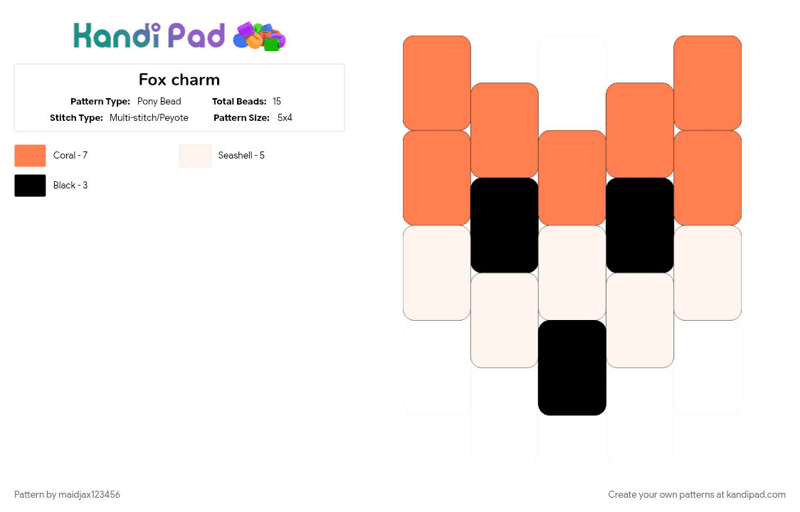 Fox charm - Pony Bead Pattern by maidjax123456 on Kandi Pad - orange, white