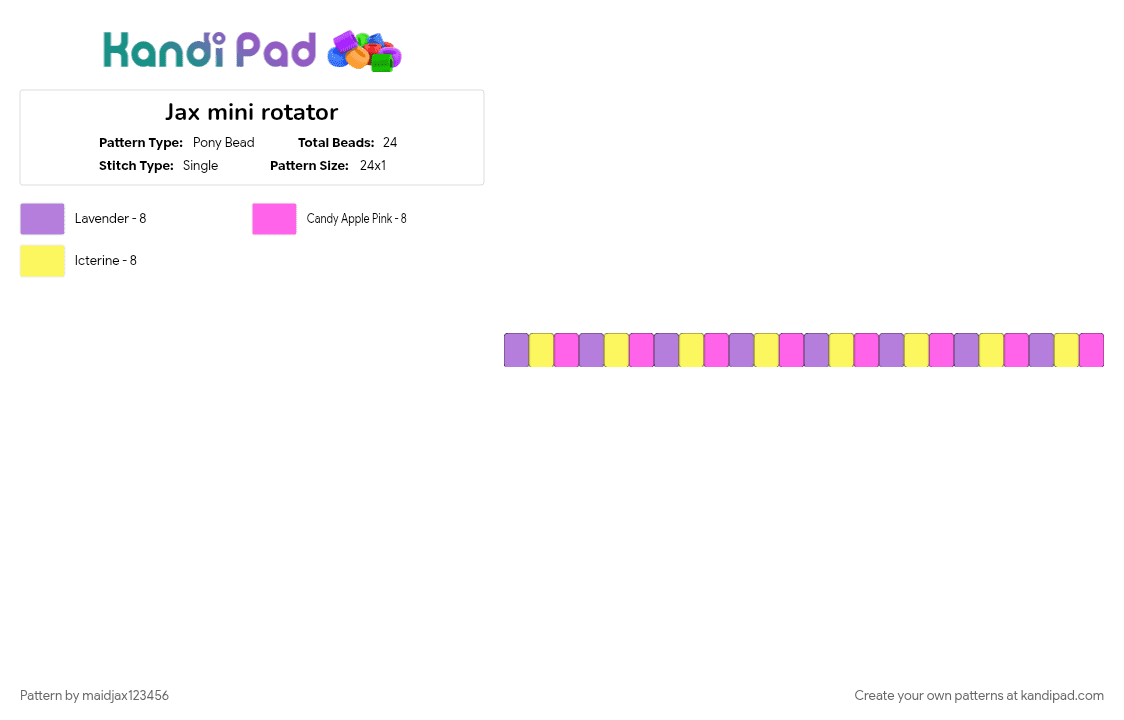 Jax mini rotator - Pony Bead Pattern by maidjax123456 on Kandi Pad - pink, yellow