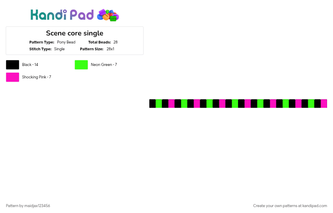 Scene core single - Pony Bead Pattern by maidjax123456 on Kandi Pad - green, pink