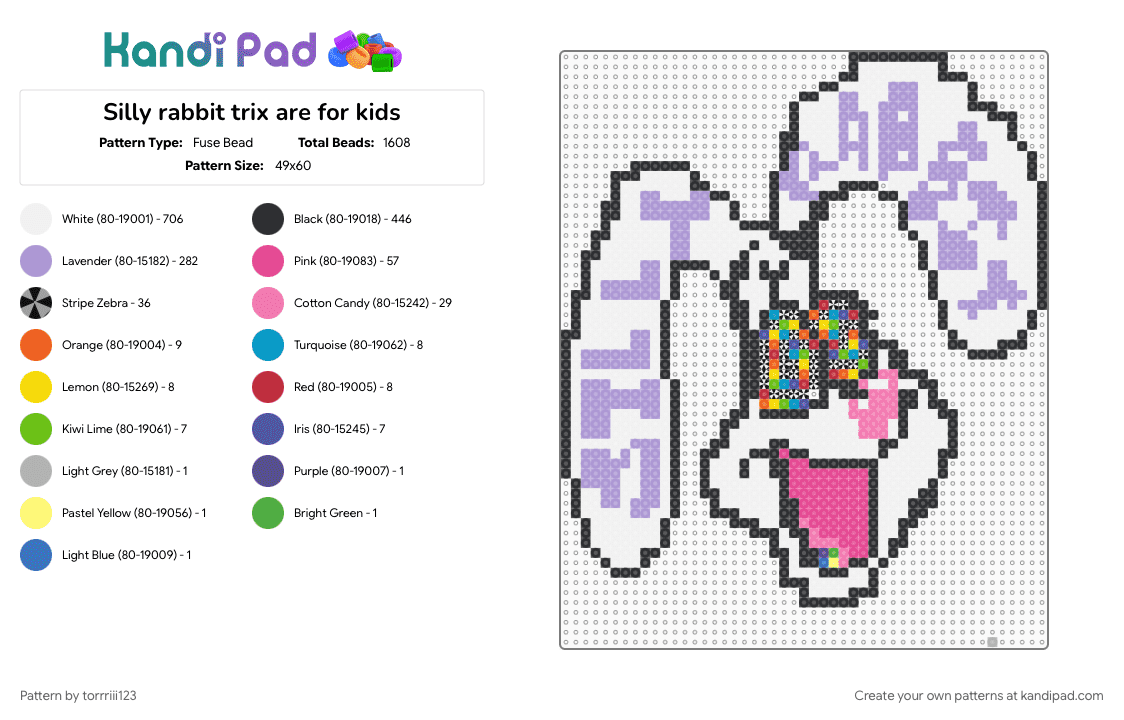Silly rabbit trix are for kids - Fuse Bead Pattern by torrriii123 on Kandi Pad - pink, white