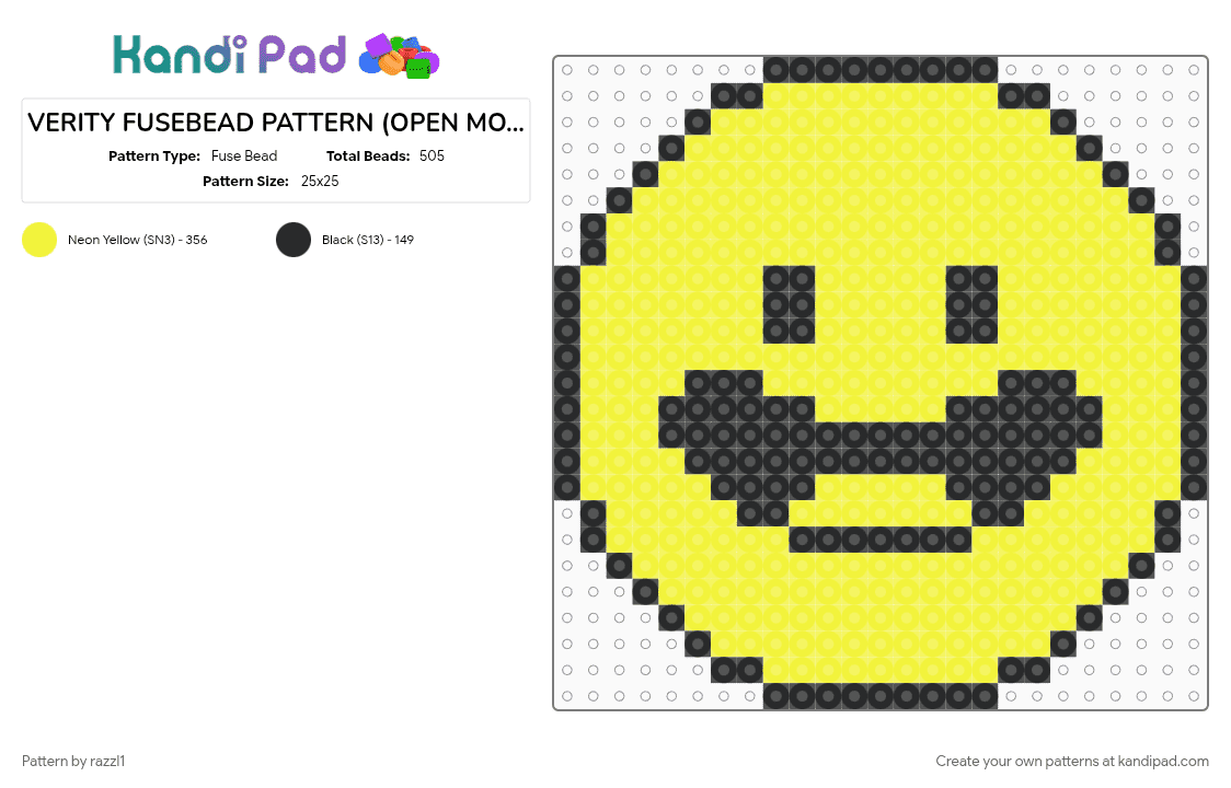 VERITY FUSEBEAD PATTERN (OPEN MOUTH) - Fuse Bead Pattern by razzl1 on Kandi Pad - black, yellow