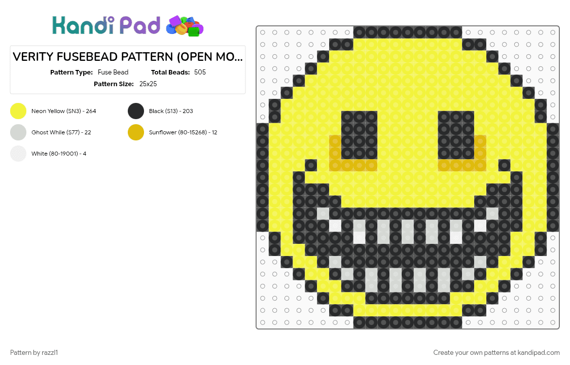 VERITY FUSEBEAD PATTERN (OPEN MOUTH CREEPY) - Fuse Bead Pattern by razzl1 on Kandi Pad - yellow