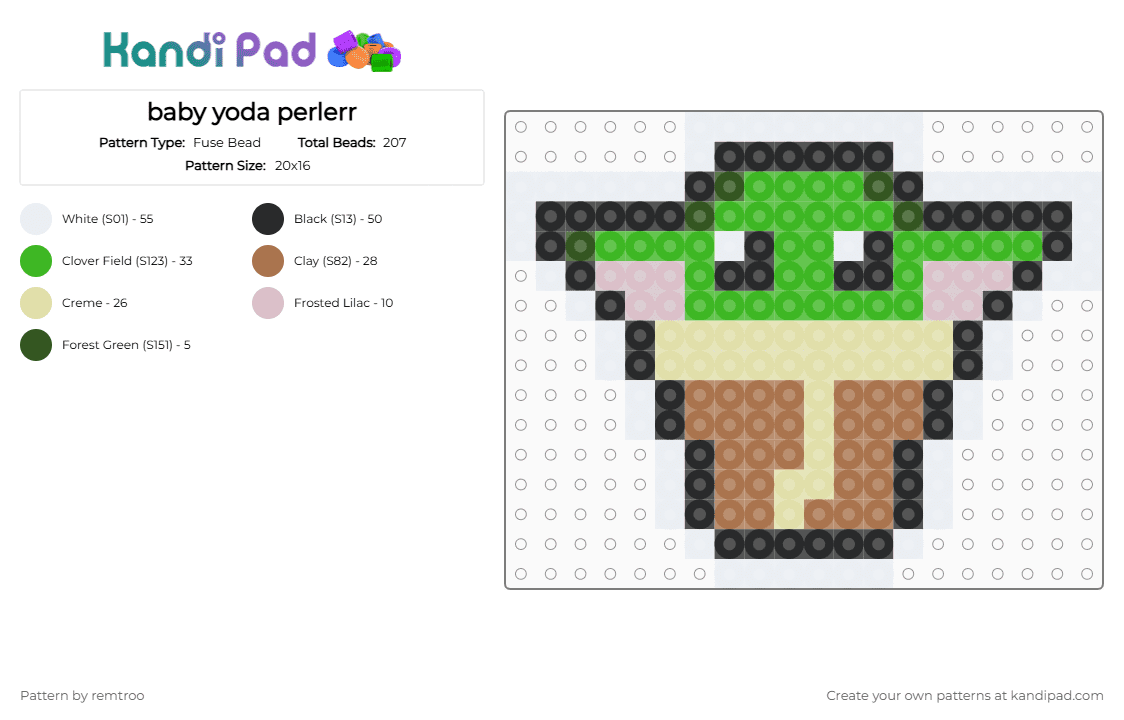 baby yoda perlerr - Fuse Bead Pattern by remtroo on Kandi Pad - green,yellow,tan