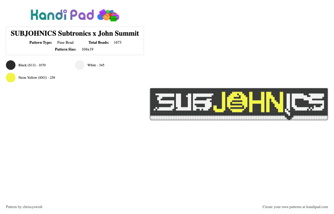 SUBJOHNICS Subtronics x John Summit - Fuse Bead Pattern by chrissyswish on Kandi Pad - black,yellow,white,subjohnics,subtronics,john summit,experts only