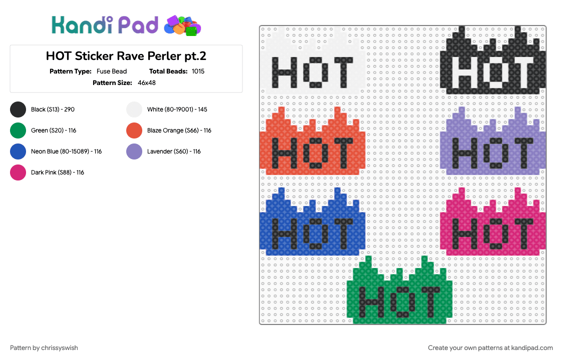 HOT Sticker Rave Perler pt.2 - Fuse Bead Pattern by chrissyswish on Kandi Pad - hot, hot sticker, pink, rave, sticker