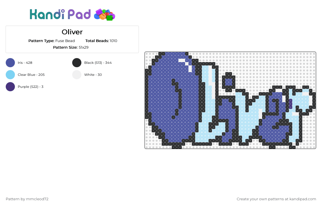 Oliver - Fuse Bead Pattern by mmcleod72 on Kandi Pad - purple,light blue