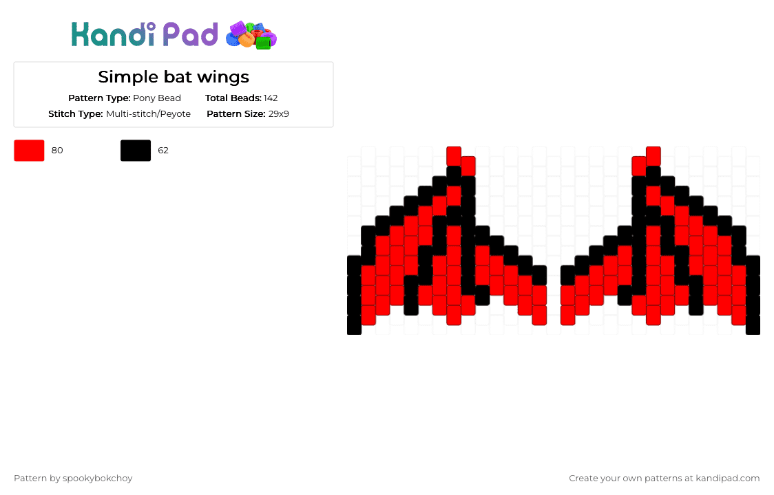 Simple bat wings - Pony Bead Pattern by spookybokchoy on Kandi Pad - black,red,wings,bat,devil