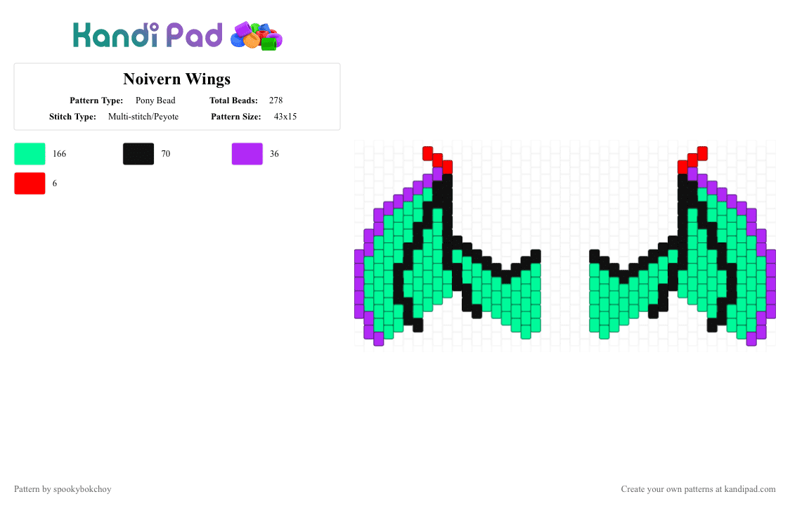 Noivern Wings - Pony Bead Pattern by spookybokchoy on Kandi Pad - teal,pokemon,wings,bat,halloween