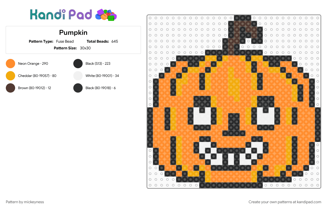 Pumpkin - Fuse Bead Pattern by mickeyness on Kandi Pad - orange