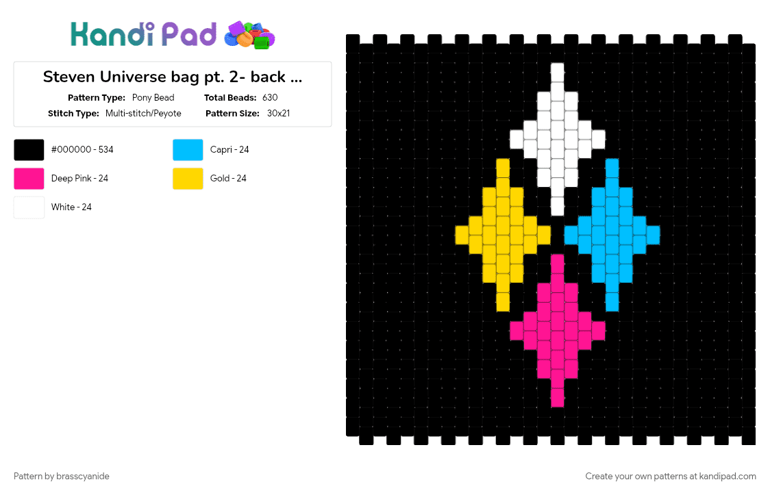 Steven Universe bag pt. 2- back panel - Pony Bead Pattern by brasscyanide on Kandi Pad - bag, black, blue diamond, light blue, panel, pink, pink diamond, steven universe, white diamond, yellow, yellow diamond
