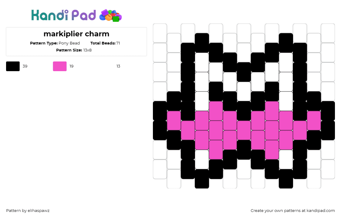 markiplier charm - Pony Bead Pattern by elihaspawz on Kandi Pad - markiplier,youtube,streamer,logo,video game,pink,white