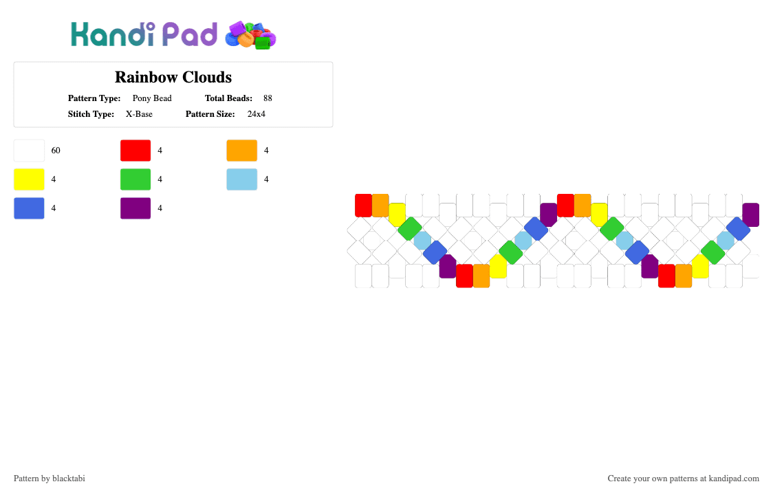 Rainbow Clouds - Pony Bead Pattern by blacktabi on Kandi Pad - white,orange,green,blue,colorful,rainbow,clouds,cloud,sky
