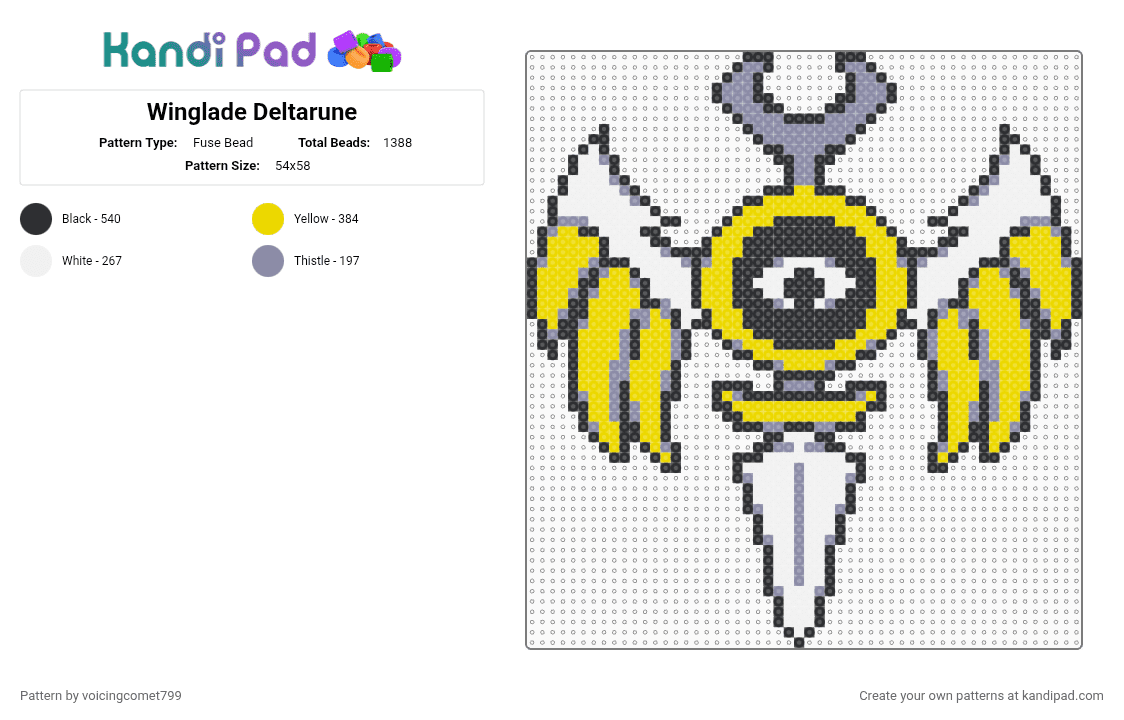 Winglade Deltarune - Fuse Bead Pattern by voicingcomet799 on Kandi Pad - gray,yellow