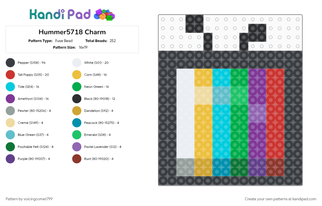 Hummer5718 Charm - Fuse Bead Pattern by voicingcomet799 on Kandi Pad - arg, black, colorful, feesh, leviathan, light blue, mine, pink, red, the search for the leviathan, tv, wifi, wifis