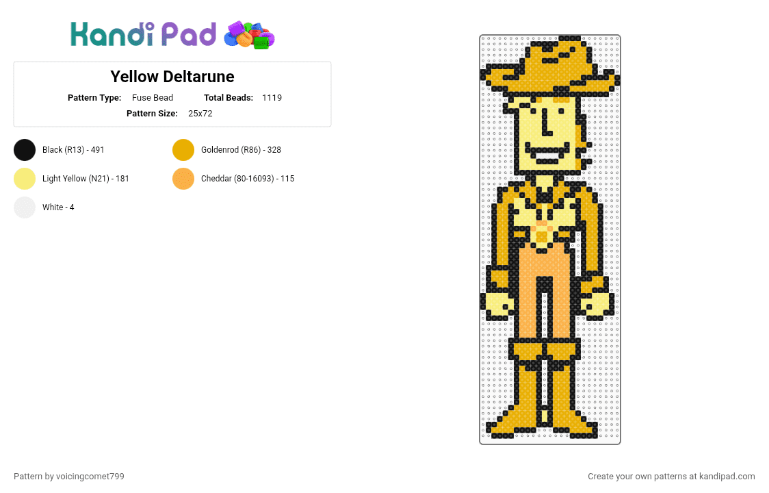Yellow Deltarune - Fuse Bead Pattern by voicingcomet799 on Kandi Pad - yellow,orange,deltarune,deltarune chapter 5,yellow deltarune,chapter 5,cowboy