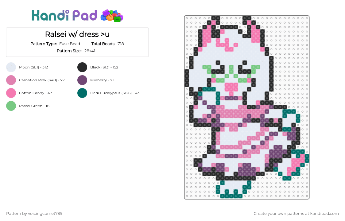 Ralsei w/ dress >< eek - Fuse Bead Pattern by voicingcomet799 on Kandi Pad - pink