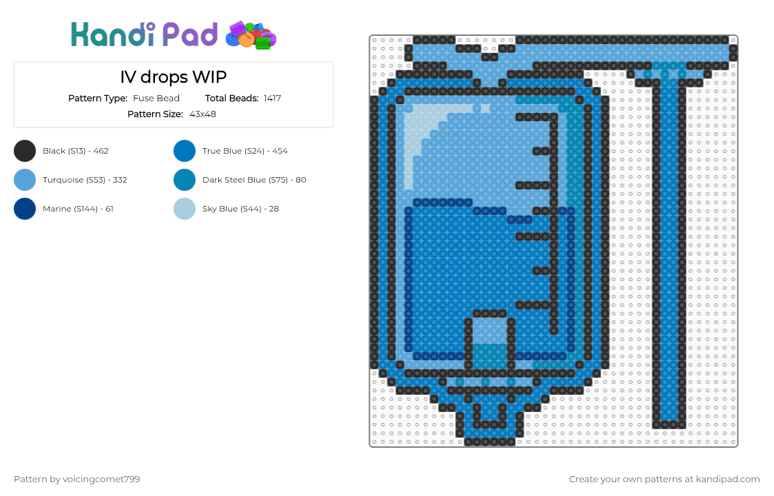 IV drops - Fuse Bead Pattern by voicingcomet799 on Kandi Pad - animal hospital, blue, charm, iv drip, iv drop, iv drops, key chain, light blue, water