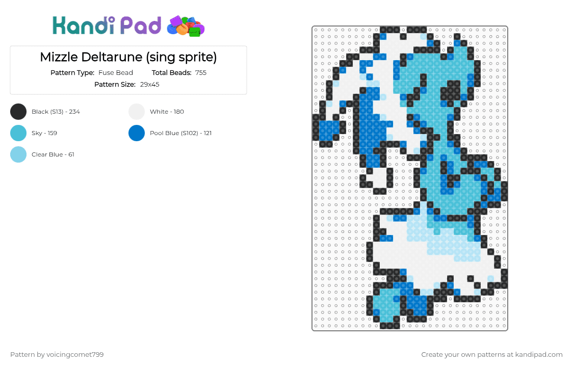 Mizzle Deltarune (sing sprite) - Fuse Bead Pattern by voicingcomet799 on Kandi Pad - blue,light blue,deltarune,mizzle,mizzle deltarune,water,chapter 4,deltarune chapter 4,character