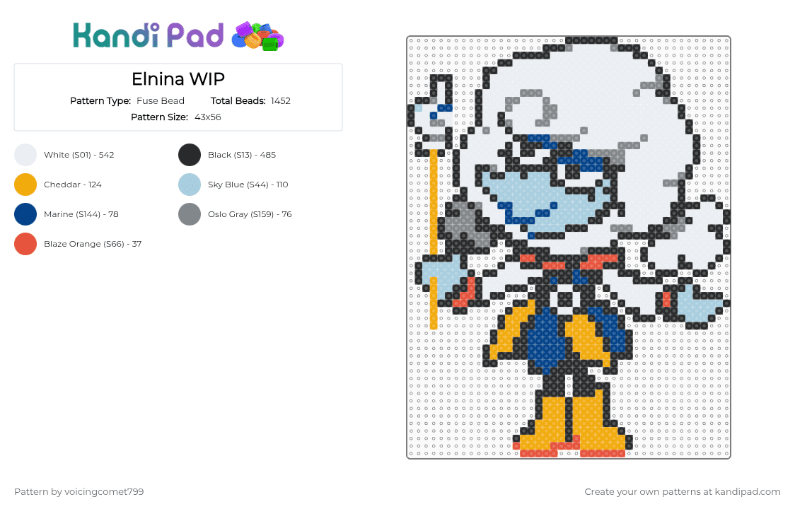 Elnina Deltarune - Fuse Bead Pattern by voicingcomet799 on Kandi Pad - white,orange,light blue,elnina,lanino,deltarune,cloud,character,rain,blue,cute