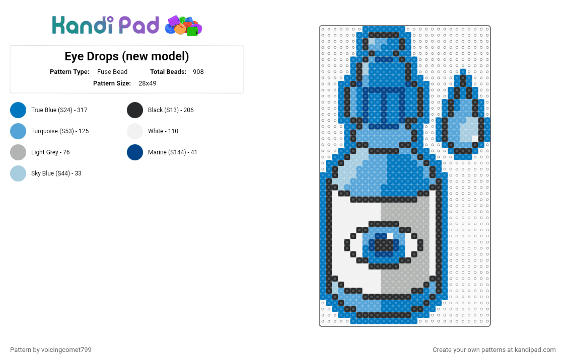 Eye Drops (new model) - Fuse Bead Pattern by voicingcomet799 on Kandi Pad - blue,animal hospital,eye drops,water,trinket,charm,key chain,cute