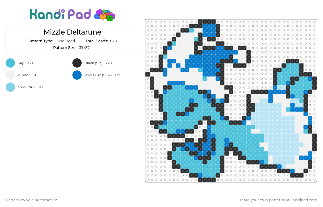 Mizzle Deltarune - Fuse Bead Pattern by voicingcomet799 on Kandi Pad - blue,light blue,mizzle,deltarune,chapter 4,deltarune chapter 4,mizzle deltarune,water,cute
