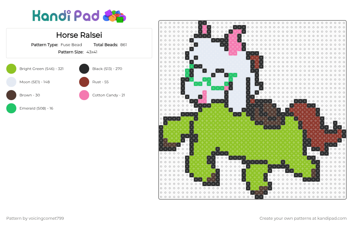 Horse Ralsei - Fuse Bead Pattern by voicingcomet799 on Kandi Pad - green
