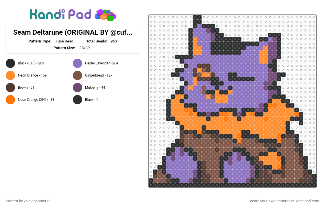 Seam Deltarune (ORIGINAL BY @cufthomir on X!) - Fuse Bead Pattern by voicingcomet799 on Kandi Pad - blue,tan,orange,seam,seam deltarune,chapter 1,deltarune chapter 1,cute,cat,cute cat,plush