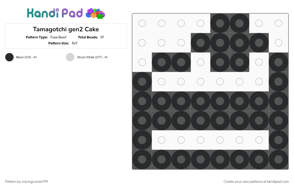 Tamagotchi gen2 Cake - Fuse Bead Pattern by voicingcomet799 on Kandi Pad - black, cake, cute, gen 2, sweets, tamagotchi, tamagotchi gen 2, you read the title