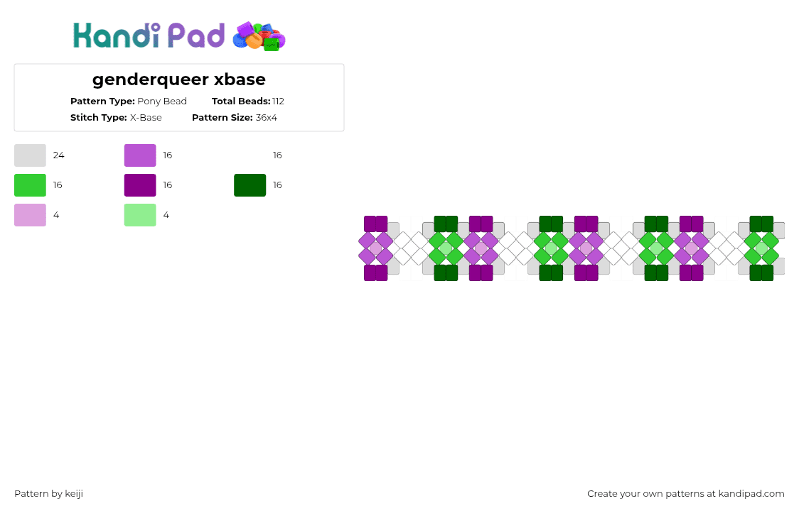 genderqueer xbase - Pony Bead Pattern by keiji on Kandi Pad - pink,green