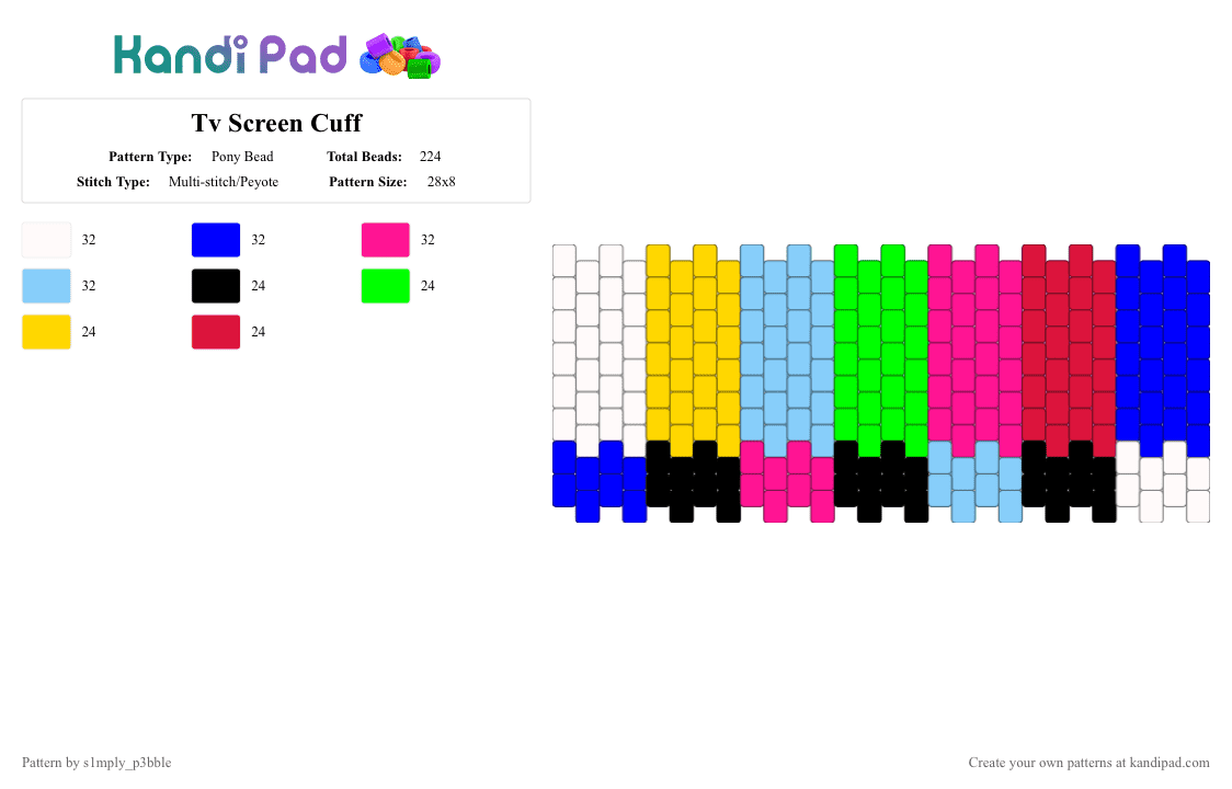 Tv Screen Cuff - Pony Bead Pattern by s1mply_p3bble on Kandi Pad - purple,pink,light blue